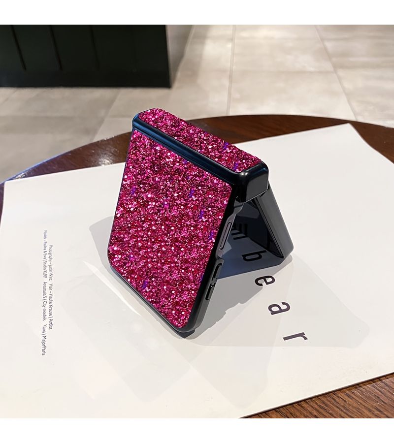 Rose Red Glitter Sparkly Phone Case for Moto Razr 70 Ultra Folding - Image 5