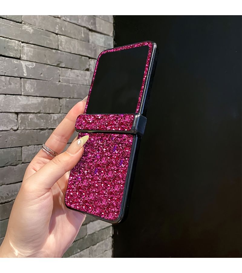 Rose Red Glitter Sparkly Phone Case for Moto Razr 70 Ultra Folding - Image 2