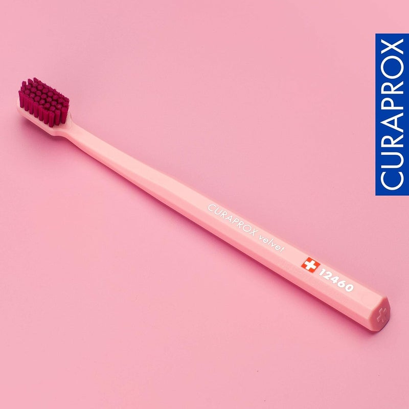 CURAPROX CS 12460 Velvet Toothbrush - Ultra Soft Manual Toothbrush for Adults with 12460 Super Soft Curen Bristles - Pink/Fuchsia Red - Image 4