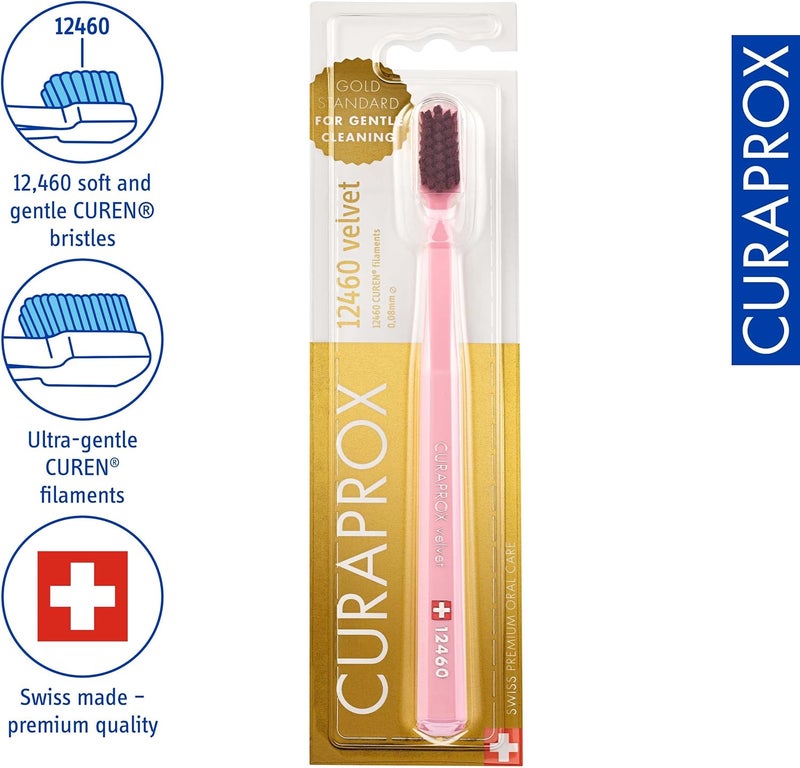 CURAPROX CS 12460 Velvet Toothbrush - Ultra Soft Manual Toothbrush for Adults with 12460 Super Soft Curen Bristles - Pink/Fuchsia Red - Image 1
