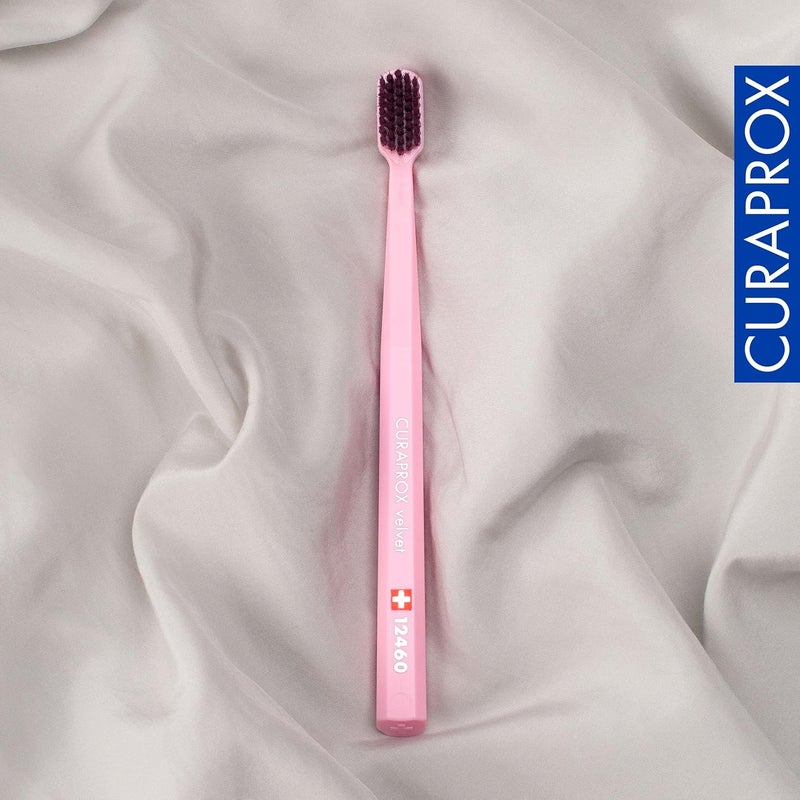 CURAPROX CS 12460 Velvet Toothbrush - Ultra Soft Manual Toothbrush for Adults with 12460 Super Soft Curen Bristles - Pink/Fuchsia Red - Image 5