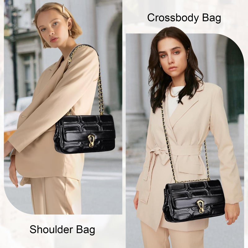 Over Earth Quilted Leather Crossbody Bags for Women Designer Trendy Shoulder Bag Small Chain Purse(O231E Black) - Image 2