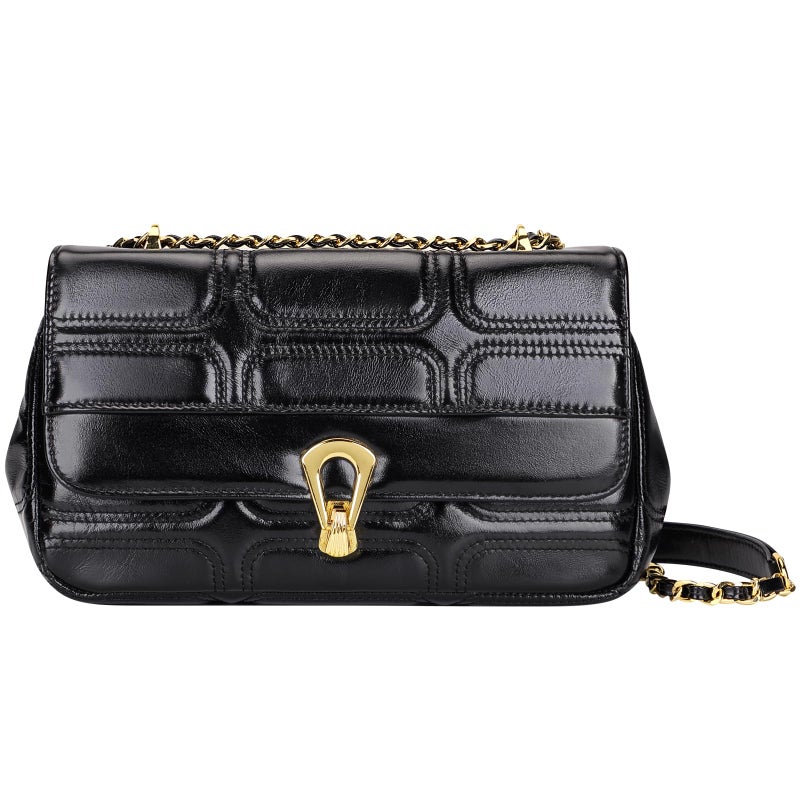 Over Earth Quilted Leather Crossbody Bags for Women Designer Trendy Shoulder Bag Small Chain Purse(O231E Black) - Image 1