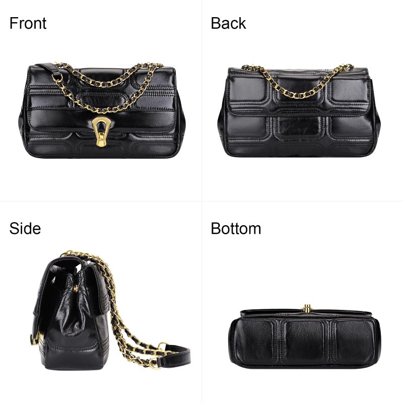 Over Earth Quilted Leather Crossbody Bags for Women Designer Trendy Shoulder Bag Small Chain Purse(O231E Black) - Image 4