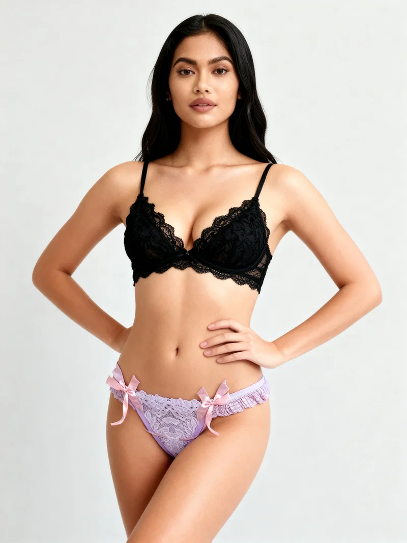 ليس اند مي  Women's Lace Thong Panty – Sexy Low Rise Breathable Comfortable G-String Underwear