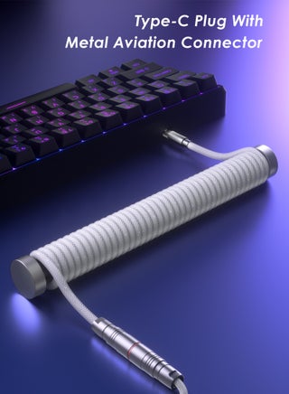 AC1 كابل كيبورد ملتف Aviator USB-C إلى USB-A، كابل لوحة مفاتيح ميكانيكية TPU مع موصل Aviator معدني قابل للفصل وقضيب تثبيت من الألومنيوم الصلب، كابل كيبورد مخصص متوافق مع Mechanical وMagnetic Switch Keyboard للألعاب، اللون الأبيض - view 2