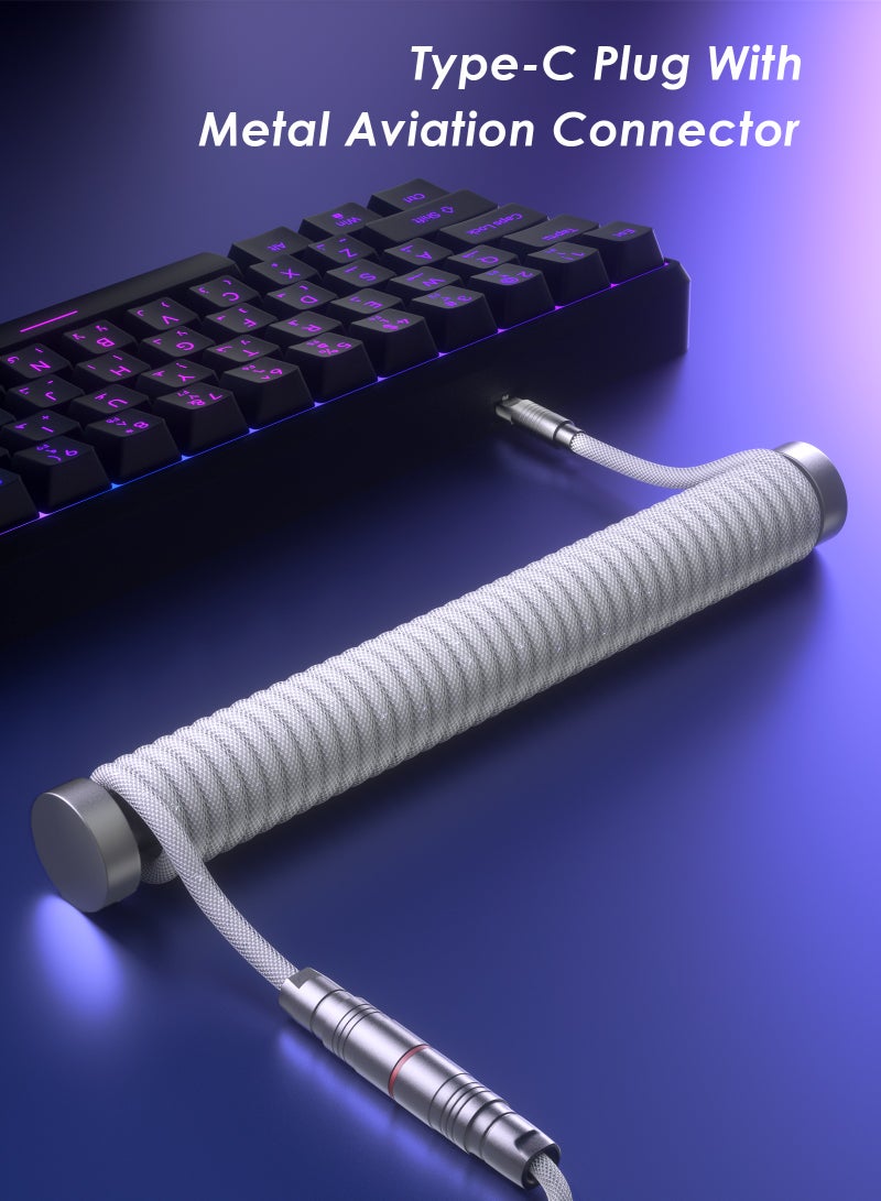مسافر الكثبان AC1 كابل كيبورد ملتف Aviator USB-C إلى USB-A، كابل لوحة مفاتيح ميكانيكية TPU مع موصل Aviator معدني قابل للفصل وقضيب تثبيت من الألومنيوم الصلب، كابل كيبورد مخصص متوافق مع Mechanical وMagnetic Switch Keyboard للألعاب، اللون الأبيض - Image 2