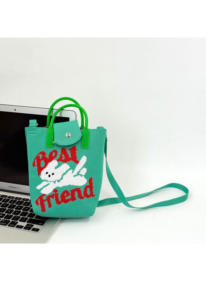 High-end Korean-style Ins Mobile Phone Bag Cartoon Knitted Bag Niche All-match Crossbody Handbag Change-Color:Green Flying Rabbit-dumpling Bun  - Image 1