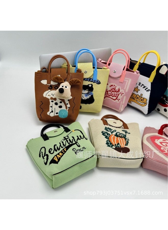 High-end Korean-style Ins Mobile Phone Bag Cartoon Knitted Bag Niche All-match Crossbody Handbag Change-Color:Green Flying Rabbit-dumpling Bun  - Image 3
