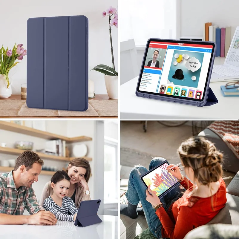 Bluepeak Navy Blue iPad (A16) 11th Generation, iPad 10.9 Inch with Pencil Holder, Soft TPU Back Slim Smart Protective Trifold Stand Cover, Auto Wake/Sleep, Navy Blue  | Best Price UAE