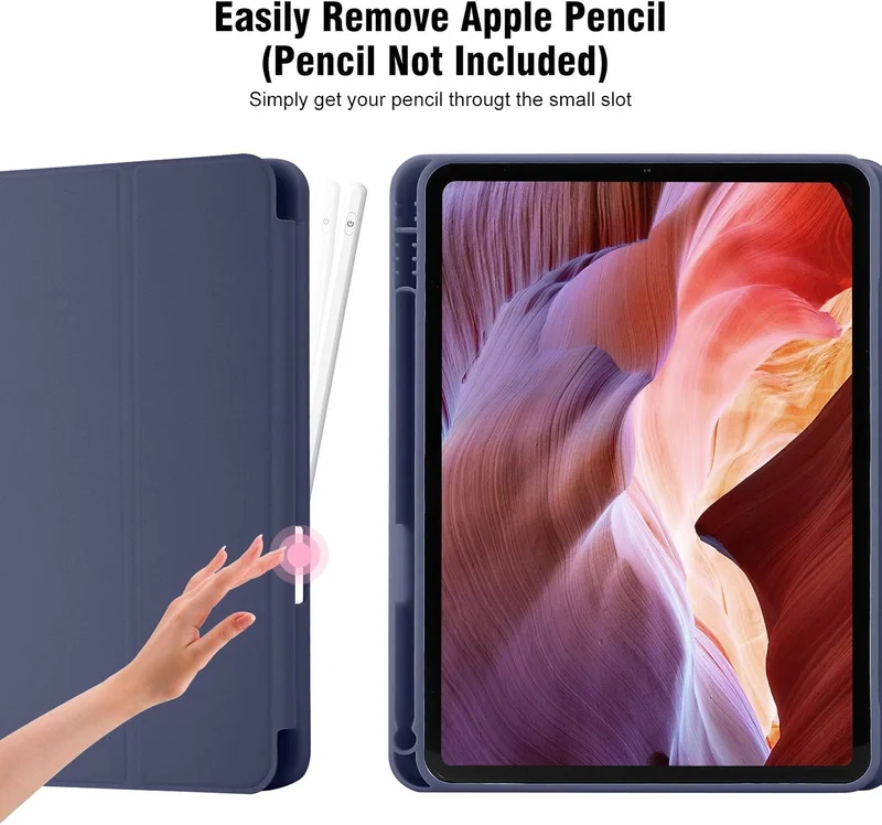 Bluepeak Navy Blue iPad (A16) 11th Generation, iPad 10.9 Inch with Pencil Holder, Soft TPU Back Slim Smart Protective Trifold Stand Cover, Auto Wake/Sleep, Navy Blue  | Best Price UAE