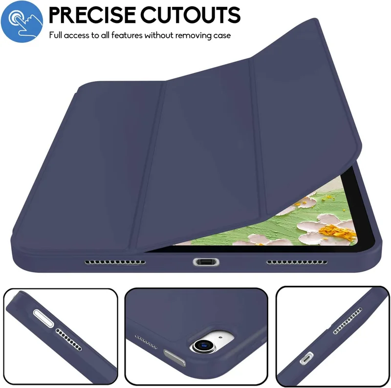 Bluepeak Navy Blue iPad (A16) 11th Generation, iPad 10.9 Inch with Pencil Holder, Soft TPU Back Slim Smart Protective Trifold Stand Cover, Auto Wake/Sleep, Navy Blue  | Best Price UAE