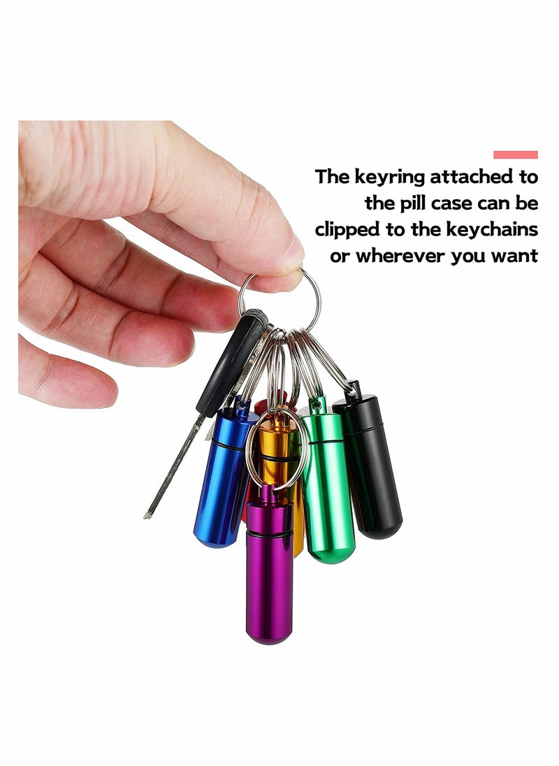 Generic - Pill Box with Keyring, Mini Travel Pill Box Holder Case Bottle Container Keychain, Aluminium Waterproof Portablefor Traveling Outdoors Camping(12PCS in 7 Colours) - Image 1