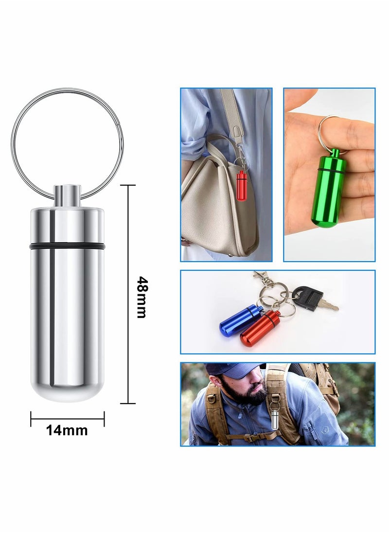 Generic - Pill Box with Keyring, Mini Travel Pill Box Holder Case Bottle Container Keychain, Aluminium Waterproof Portablefor Traveling Outdoors Camping(12PCS in 7 Colours) - Image 1