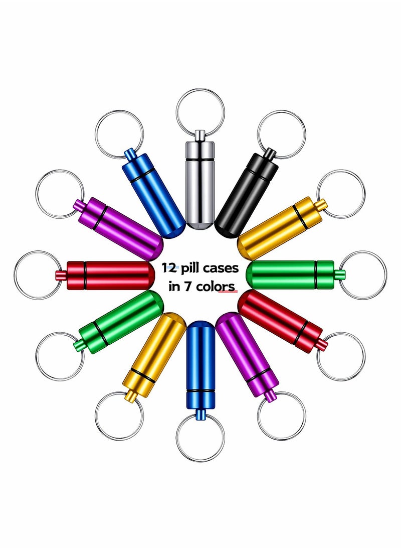 Generic - Pill Box with Keyring, Mini Travel Pill Box Holder Case Bottle Container Keychain, Aluminium Waterproof Portablefor Traveling Outdoors Camping(12PCS in 7 Colours) - Image 1