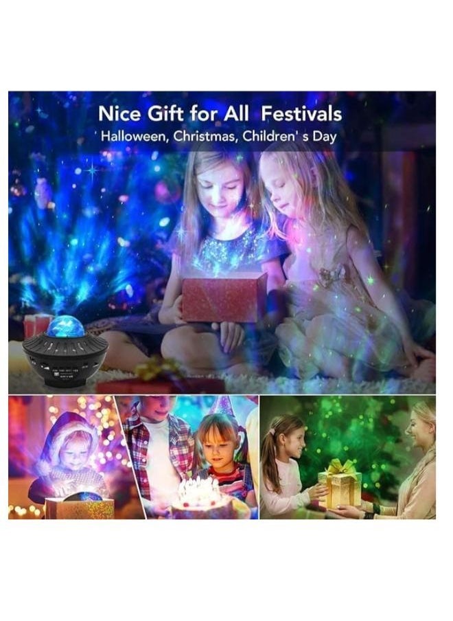 Night Sky Laser Light Projector with Remote Control, 2 in 1 Starry Sky Light with LED Nebula, Moving Ocean Waves Projector, Kids Bedroom Decor, Built-in Music Speaker, Black
