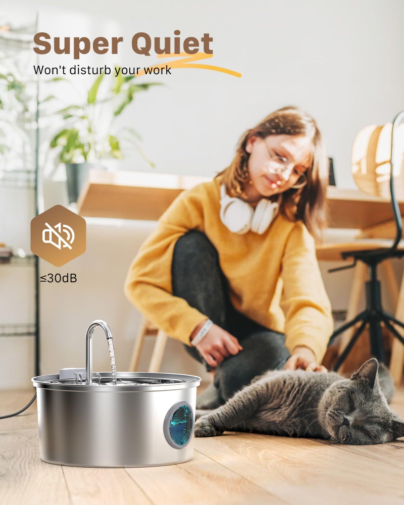 GIOTOHUN Cat Fountains for Drinking Stainless Steel: 108oz/3.2L Cat Water Fountain Led Light - Running Pet Water Fountain Filtered - GIOTOHUN Faucet Like Pet Water Fountains for Cats Indoor with 9 Filters - Image 5