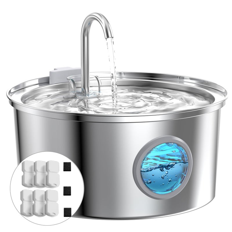 GIOTOHUN Cat Fountains for Drinking Stainless Steel: 108oz/3.2L Cat Water Fountain Led Light - Running Pet Water Fountain Filtered - GIOTOHUN Faucet Like Pet Water Fountains for Cats Indoor with 9 Filters - Image 1