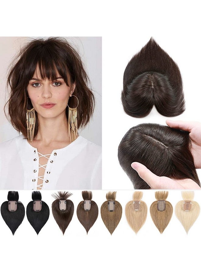 SEGO Ego 100% Remy Human Hair Toppers With Bangs For Women Silk Base Clip In Topper Wiglets Hairpieces For Thinning Hair/Hair Loss Cover Gray Hair 16 Inch 2 Dark Brown 48G - Image 1