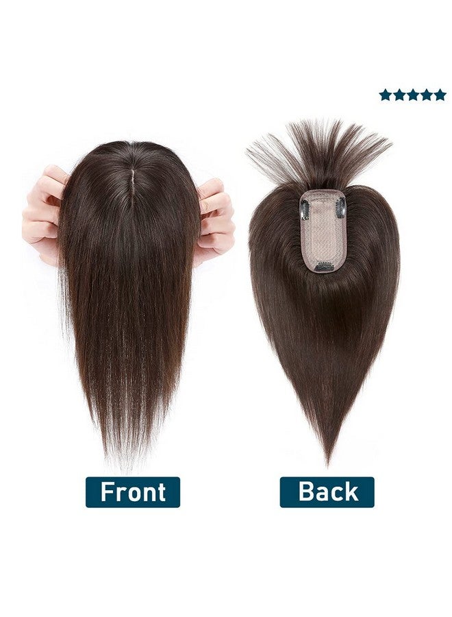 SEGO Ego 100% Remy Human Hair Toppers With Bangs For Women Silk Base Clip In Topper Wiglets Hairpieces For Thinning Hair/Hair Loss Cover Gray Hair 16 Inch 2 Dark Brown 48G - Image 4