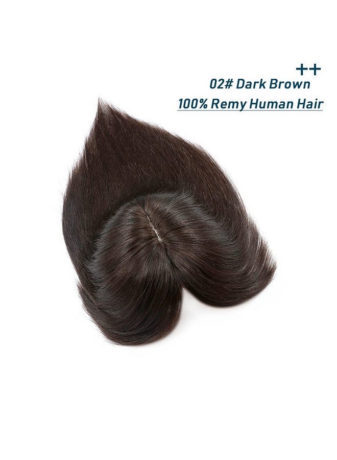 SEGO Ego 100% Remy Human Hair Toppers With Bangs For Women Silk Base Clip In Topper Wiglets Hairpieces For Thinning Hair/Hair Loss Cover Gray Hair 16 Inch 2 Dark Brown 48G - Image 3