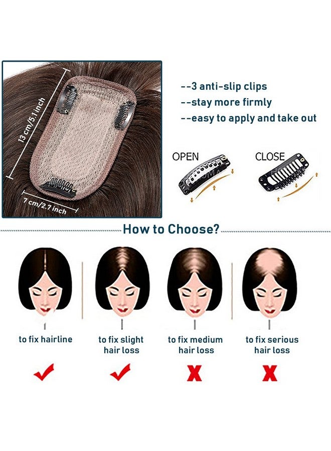 SEGO Ego 100% Remy Human Hair Toppers With Bangs For Women Silk Base Clip In Topper Wiglets Hairpieces For Thinning Hair/Hair Loss Cover Gray Hair 16 Inch 2 Dark Brown 48G - Image 5