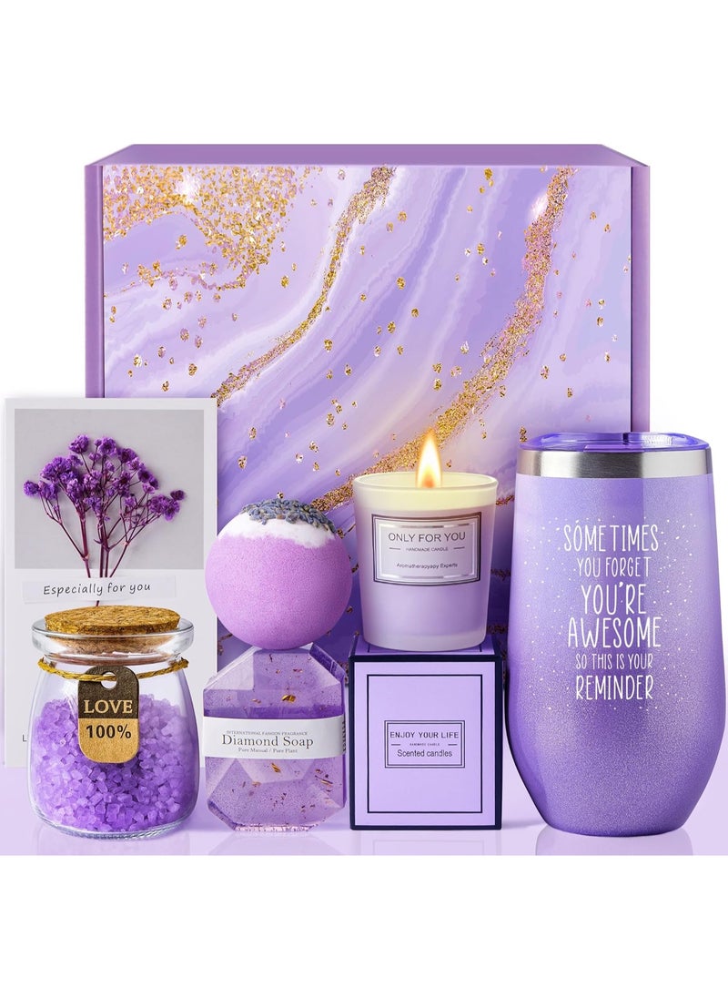 Remy Belle Remy Belle Gift Basket for Women - 6PC Scented Candles & Bath Bombs Set, Gifts for Women (Purple)  - Image 1