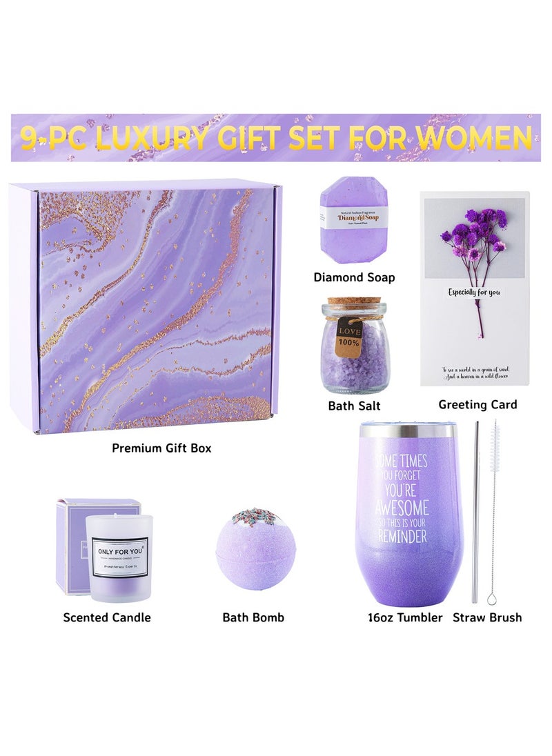 Remy Belle Remy Belle Gift Basket for Women - 6PC Scented Candles & Bath Bombs Set, Gifts for Women (Purple)  - Image 2