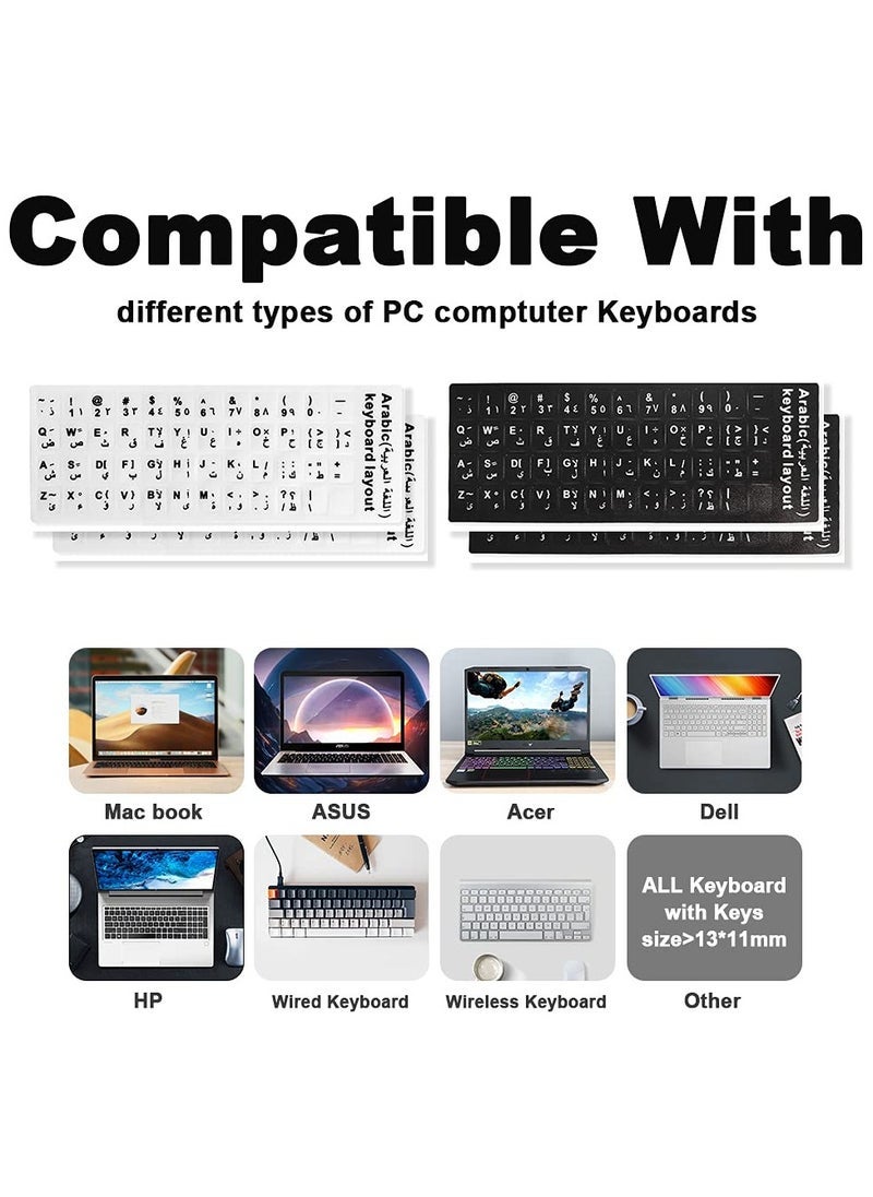 2 Sheets English Arabic Keyboard Stickers, Dustproof Waterproof English & Arabic Replacement Keyboard Character Sticker for PC Laptop, Desktop Keyboards-（2pcs White/Black） - Image 2