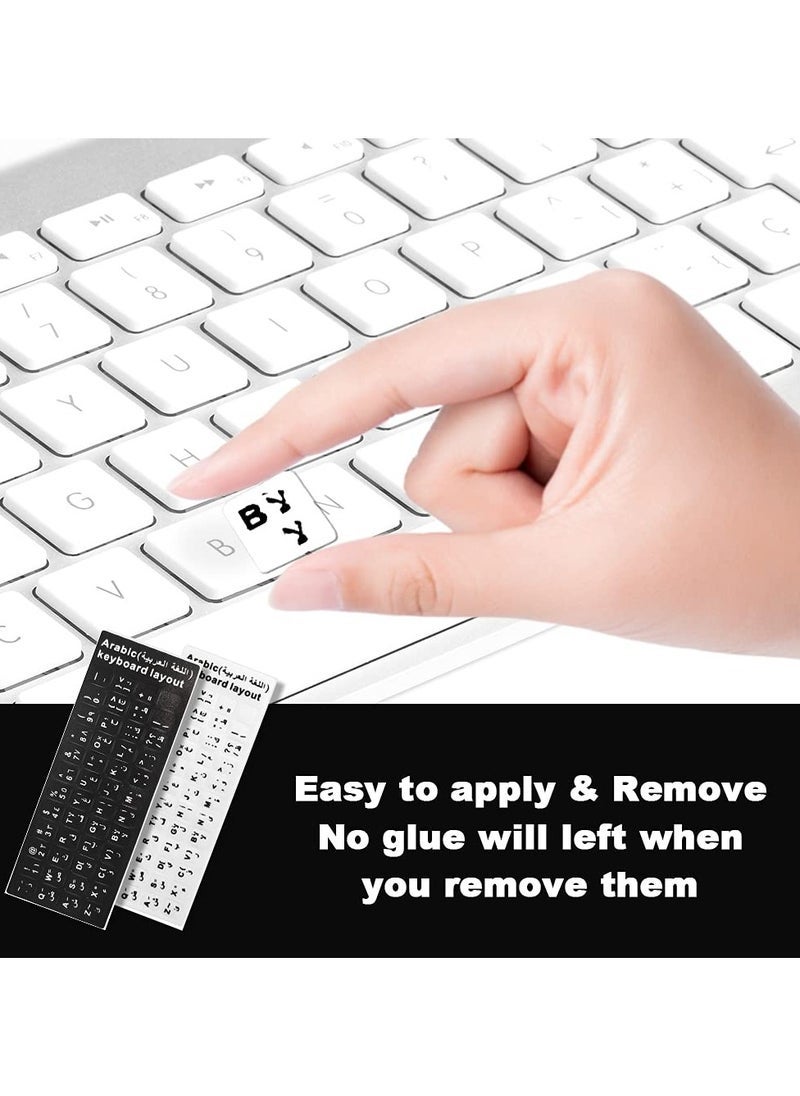 2 Sheets English Arabic Keyboard Stickers, Dustproof Waterproof English & Arabic Replacement Keyboard Character Sticker for PC Laptop, Desktop Keyboards-（2pcs White/Black） - Image 3
