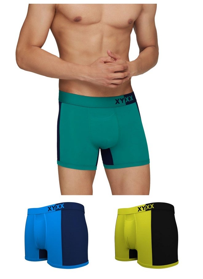 XYXX XYXX Men's Underwear Dualist IntelliSoft Antimicrobial Micro Modal Trunk Pack of 3 (Lime Punch & Black;Navigate & Black Iris;Brilliant Blue & Black Iris; XL)  - Image 1