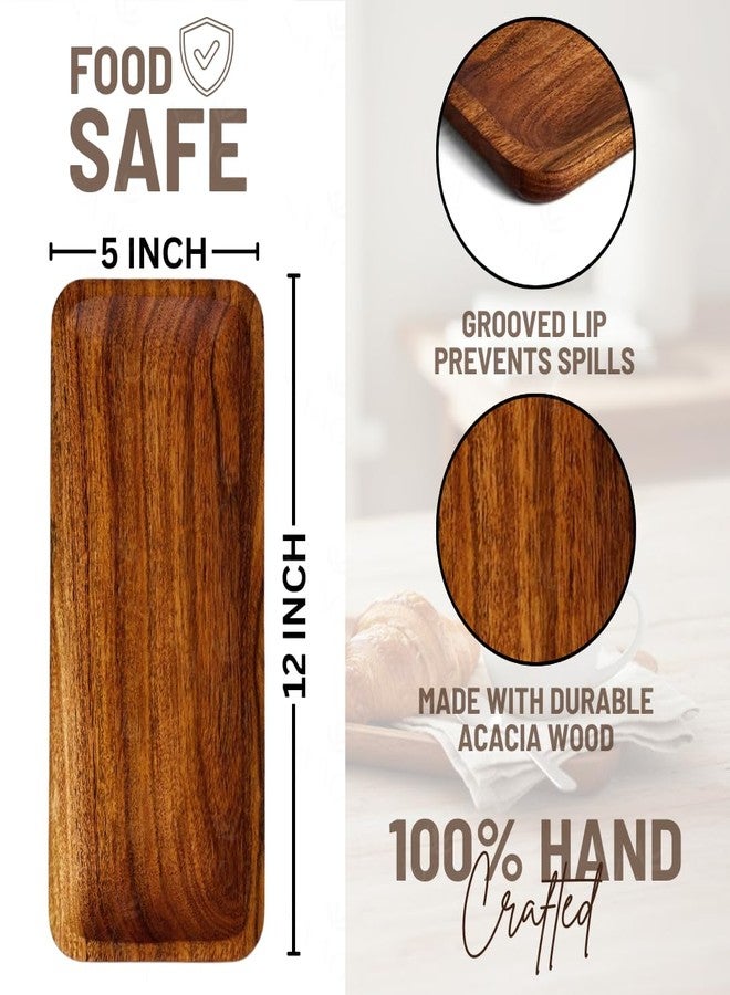 SAAGA Acacia Solid Wood Rectangular Serving Platter | 12 x 5 Inch Multipurpose Tray for Snacks, Fruits & Desserts – Brown - Image 3