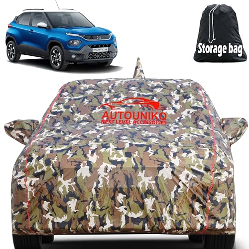 AUTOUNIKO Waterproof Car Body Cover Compatible with Tata Punch with Mirror and Antena Pocket and Soft Cotton Lining (Fully Bottom Elastic Triple Stitched) (Army) - Image 1