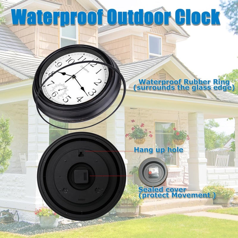 Crosstime 16 Inch Large Outdoor Clock Waterproof with Thermometer Retro Wall Clocks for Patio Pool Garden Home,Bronze - Image 5
