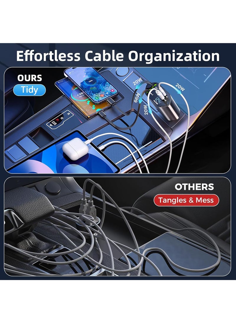 Carebao Retractable Car Adapter, 4 in 1 120w Fast Car Phone Charger, Retractable Cables and 2 USB A+c Ports for Car Charging, Compatible with iPhone Series, Galaxy S23/ S22/S10, Google, Huawei - Image 4