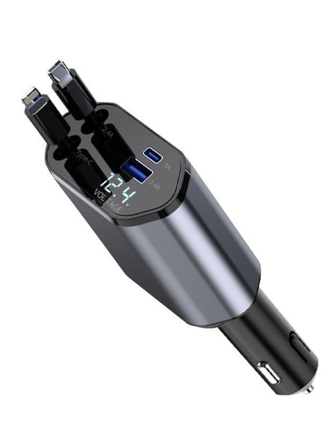 Carebao Retractable Car Adapter, 4 in 1 120w Fast Car Phone Charger, Retractable Cables and 2 USB A+c Ports for Car Charging, Compatible with iPhone Series, Galaxy S23/ S22/S10, Google, Huawei - Image 2