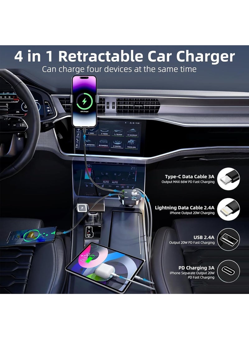 Carebao Retractable Car Adapter, 4 in 1 120w Fast Car Phone Charger, Retractable Cables and 2 USB A+c Ports for Car Charging, Compatible with iPhone Series, Galaxy S23/ S22/S10, Google, Huawei - Image 5