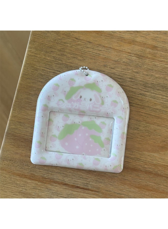NIBEMINENT 1 - Piece Strawberry Rabbit Notes Kpop Photo Card Holder Pendant Key Chain ID Badge Holder ID Card Holder Photo Card Protector for School ID Office ID Access Card for Women Girls - Image 1
