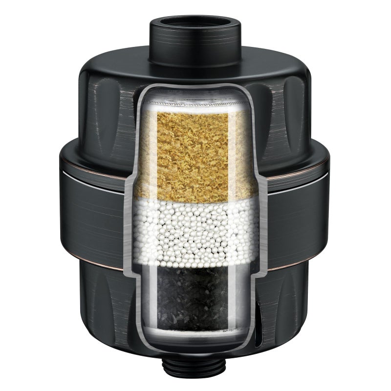 BRIGHT SHOWERS Shower Filter High Output Shower Head Filter 3Stage Filtration for Hard Water Chlorine Removal Improves Skin Hair Nails Universal Fit Oil Rubbed Bronze