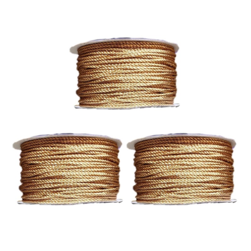 HiTechMart Golden Twisted Cord 3 mm Thickness Pack of 3 Best Usually as Blouse Dori Lehnga Saree and Other Craft Material - Image 2