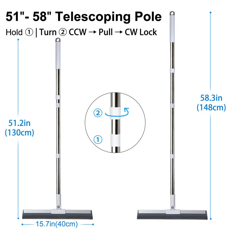 Purexa Professional Air Broom for Water & Pet Hair Removal, Floor Squeegee for Tile, Hardwood & Under-Furniture Cleaning with 51â€³-58â€³ Telescoping Handle & 180Â° Rotating Head - Image 4