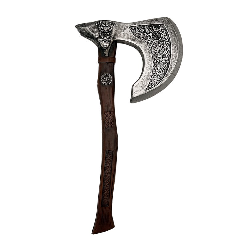 LOOYAR PU Foam Wolf Totem Viking Shield Axe Toy Props for Berserker Warrior Knight Costume Battle Play Halloween Cosplay LARP Axe S