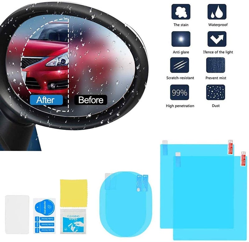 HSR Anti Fog Film Car Rear View Mirror Rain-Proof Anti Water Mist, HD Nano Film Anti-Glare,Anti-Scratch,Rainproof (2 PCs Oval + 2 PCs Square) - Image 5