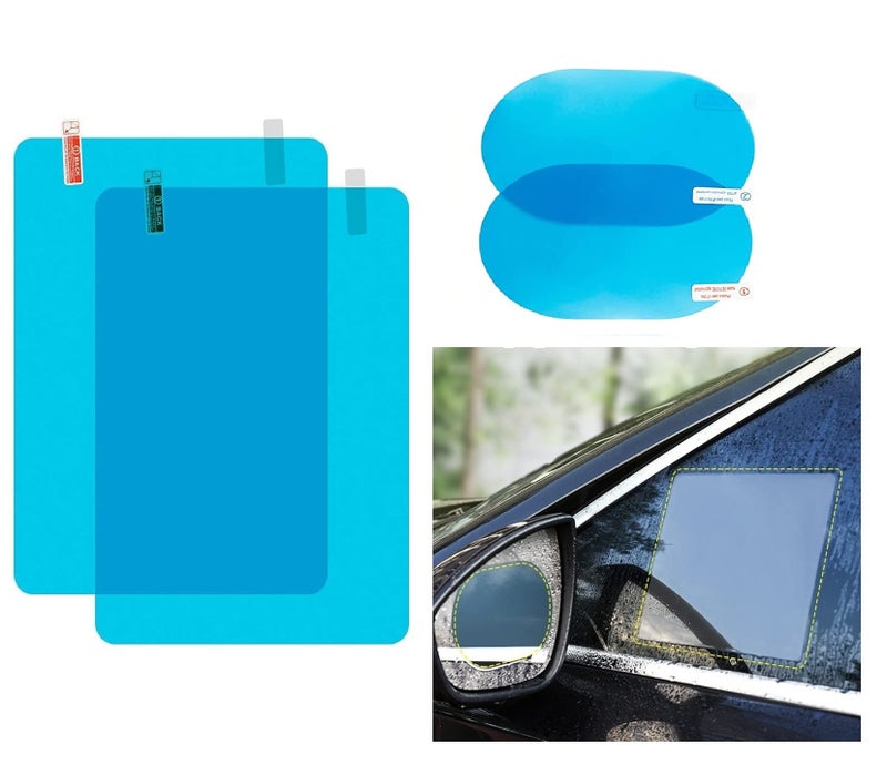 HSR Anti Fog Film Car Rear View Mirror Rain-Proof Anti Water Mist, HD Nano Film Anti-Glare,Anti-Scratch,Rainproof (2 PCs Oval + 2 PCs Square) - Image 1