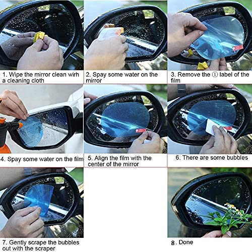HSR Anti Fog Film Car Rear View Mirror Rain-Proof Anti Water Mist, HD Nano Film Anti-Glare,Anti-Scratch,Rainproof (2 PCs Oval + 2 PCs Square) - Image 2