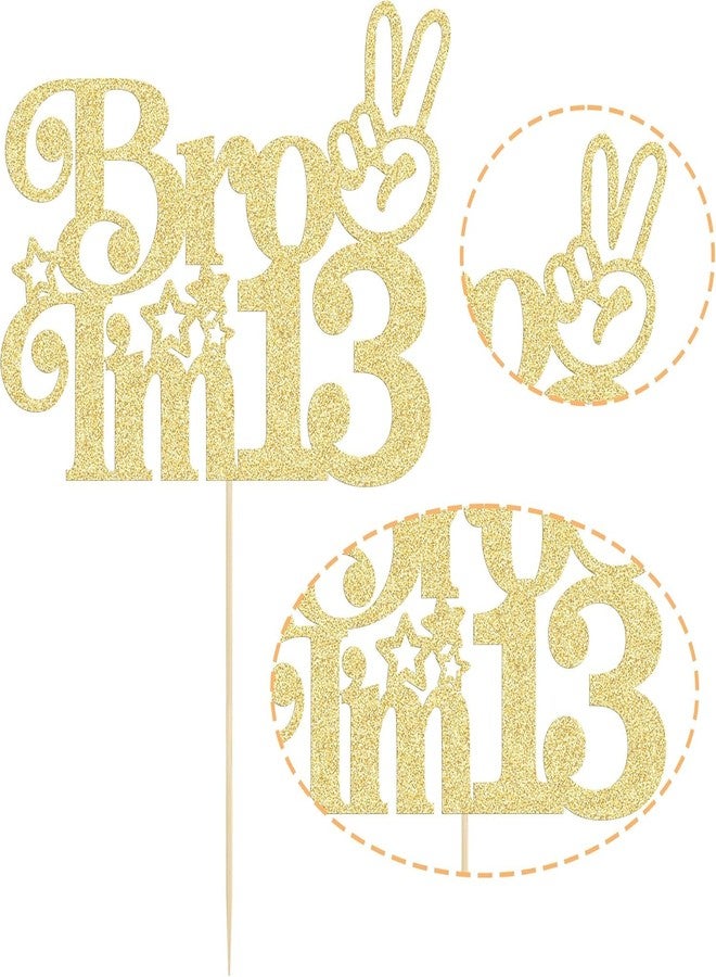 SVM CRAFT®Happy 13th Birthday Cake Topper, Officially Teenager 13 Cake Decor, Bro I'm 13 Cake Decoration, Teens Funny 13th Birthday Party Decorations Supplies Gold - Image 2
