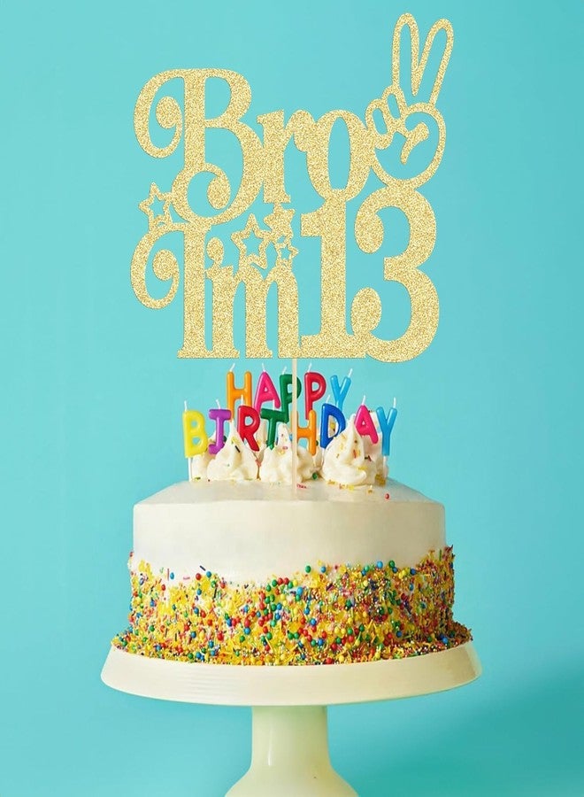 SVM CRAFT®Happy 13th Birthday Cake Topper, Officially Teenager 13 Cake Decor, Bro I'm 13 Cake Decoration, Teens Funny 13th Birthday Party Decorations Supplies Gold - Image 3