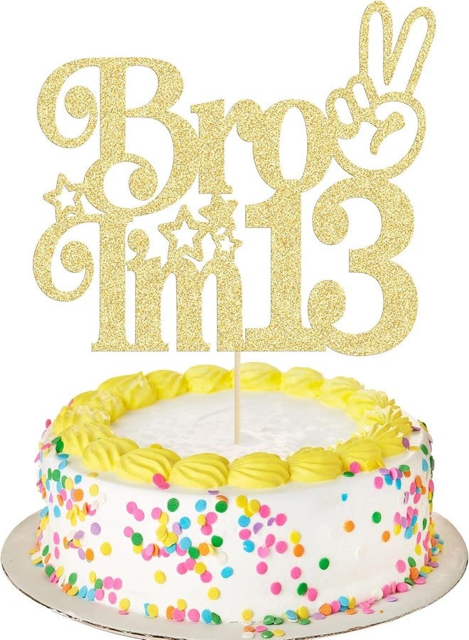 SVM CRAFT®Happy 13th Birthday Cake Topper, Officially Teenager 13 Cake Decor, Bro I'm 13 Cake Decoration, Teens Funny 13th Birthday Party Decorations Supplies Gold - Image 1