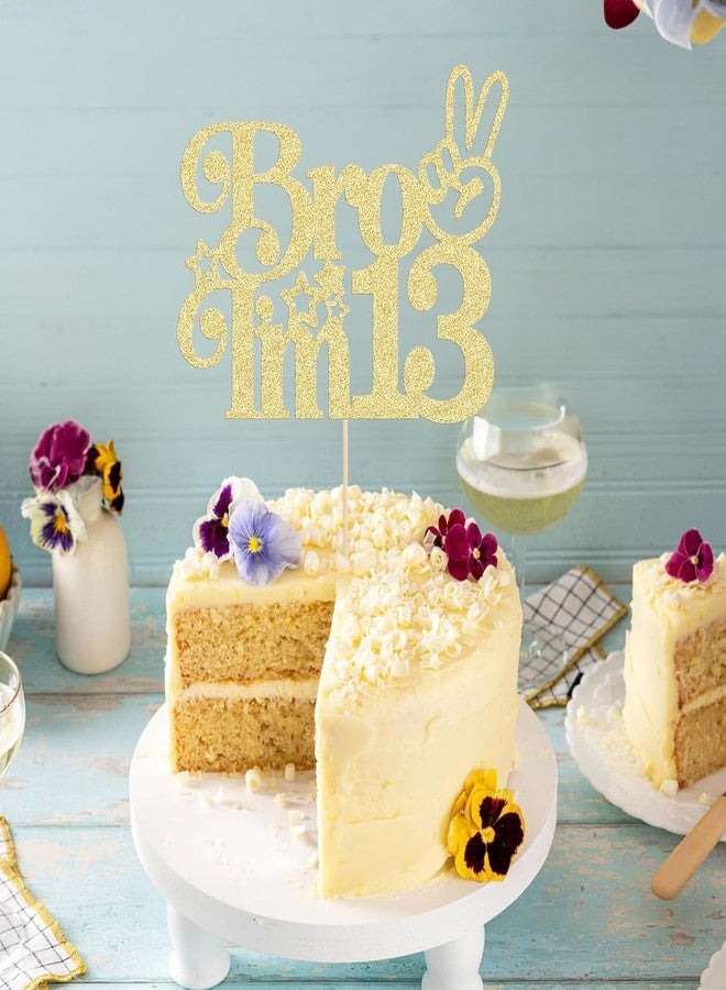 SVM CRAFT®Happy 13th Birthday Cake Topper, Officially Teenager 13 Cake Decor, Bro I'm 13 Cake Decoration, Teens Funny 13th Birthday Party Decorations Supplies Gold - Image 4