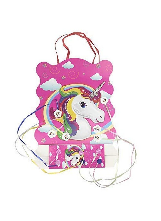 Funcart Funcart Unicorn Birthday Pull String Pinata (Khoi Bag), Unicorn Paper Pinata, Rainbow Unicorn Pinata for Girls Birthday Party Pink Unicorn Party Supplies for Princess Parties Fiestas Decorations  - Image 1